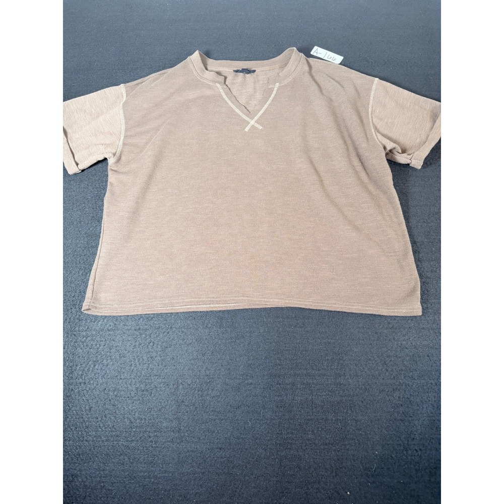 Blu Pepper Women Brown Notch V-Neck Short Sleeve Textured Knit Top JSFT1006 S
